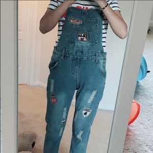 denim overalls with patches